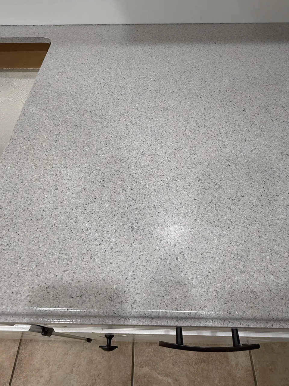 Close view of speckled countertop finish