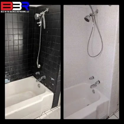 Stone look countertop refinishing sample by Best In The Business Refinishing LLC
